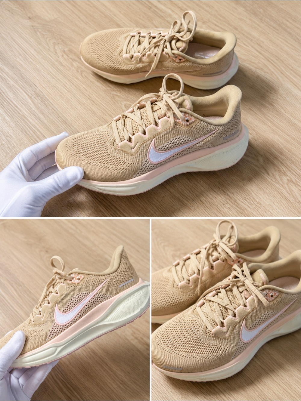 Nike Women's Running Shoes - Tan with Pink Accents